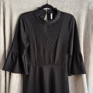 Xhilaration Black Long Sleeve Dress with Lace Detail
